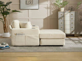 Corduroy Upholstered Chaise Lounge Sofa,Magazine bag,Detachable Cushions Deep Seat for Living W2120P322752