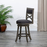 30" Bar Height X-Back Swivel Stool, Weathered Gray Finish Grey, Charcoal Fabric Seat B04660723