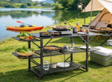 One-Piece Folding Camping Kitchen Table, Portable Cook Station with Carrying Bag, Table with 4 Iron 60994744