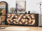 Distressed Storage Cabinet with Honeycomb Pattern, Modern Accent Cabinet with Doors for Entryway W3040P382292