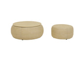 Round Storage Ottoman, Woven rattan fabric Ottoman, 2 in 1 Function, Work as End table and W487P215089