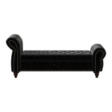 64.5" Bed Bench for Bed Room Nails Tufted Chaise of Lounge with Storage Velvet Upholstery Black W1097P202877