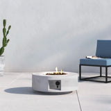 ZUN 11" H x 30" W Fiber Reinforced Concrete Propane Gas Outdoor Fire Pit Table with Lid B120P198393