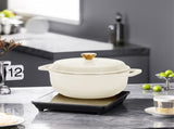 Cast iron 7.5QT cooking pot - Ceramic white - Includes two silicone gloves - Enamel pot 21072986