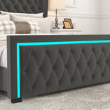 ZUN King Platform Bed Frame With High headboard, Velvet Upholstered Bed with Deep Tufted Buttons, W834126413