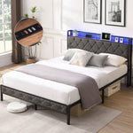 ZUN Full Bed Frame Storage Headboard, Charging Station and LED Lights, Upholstered Platform Bed W1916124801