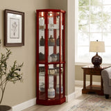 6 Shelf Lighted Corner Curio Cabinet with Adjustable Tempered Glass Shelves and Mirror Back, W1693P170931