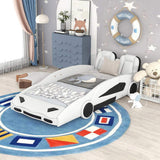 Twin Size Race Car-Shaped Platform Bed with Wheels, White WF297945AAK