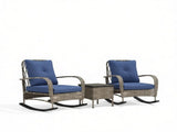 Gray 3-Piece Wicker Patio Set Outdoor PE Rattan Rocking Chairs with Coffee Table & Cushions for 31265320