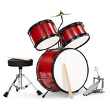 14"x10" 3-Pieces Junior Kids Drum Set Kit Pedal Drum Stick Wrench Drum Stool Red 10582119