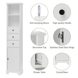 White Tall Bathroom Cabinet, Freestanding Storage Cabinet with 3 Drawers and Adjustable Shelf, MDF WF298152AAK