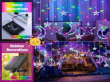 Warm yellow moon star curtain light with 148 LED solar curtain lights including 30519744