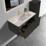U058-Etna36W-308 Etna 36" Striped Brushed Black Oak Floating Bathroom Vanity with White Ceramic W1865P218041