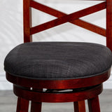 24" Counter Height X-Back Swivel Stool, Cherry Finish, Charcoal Fabric Seat B04660710
