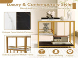 3-Tier Side Table with Marble Top & Gold Frame, Modern 23.5" End Table for Living Room Bedroom 07984256