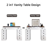 ZUN Vanity Desk with Dimmable LED Light with 10 Drawers, Makeup Table with Flip Up Mirror for W760P206128