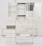 37" Middle Size Left Drawer Desktop Vanity Table Cushioned Stool, Large Sliding, Touch Control, W3258P293192