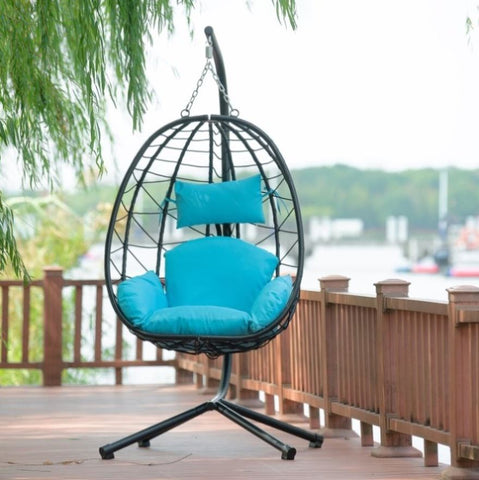 ZUN Egg Chair with Stand Indoor Outdoor Swing Chair Patio Wicker Hanging Egg Chair Hanging Basket Chair W87437579