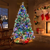 7ft Pre-Lit Christmas Tree - 70 Red Berries 70 Pine Cones, Changeable Lights & Auto-Stretching 16291170