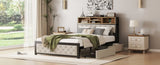 ZUN Metal Full Size Platform Bed With 4 Drawers, Upholstered Headboard and Footboard, Sockets and USB WF321762AAA