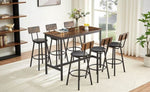 ZUN Pub High Dining Table 7 Piece Set, Industrial Style Pub Table, 6 PU Leather Bar Chairs for Kitchen W1668P151559