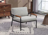 Modern Accent Chair with Natural Wood Armrests Black Metal Frame, Light Gray Upholstered Seat W2215P248473