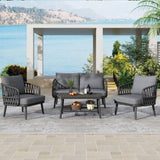 4-Piece Outdoor Patio Furniture Set, Metal Chairs with Woven Rope U-Shaped Backrest,Outdoor N780P209458G