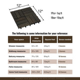 Acacia Wood Interlocking Deck Tiles Checker Pattern, 10PCS 12" x 12" Square Dark Brown Acacia 21276083