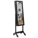 Non Full Mirror Wooden Floor Standing 4-Layer Shelf Jewelry Storage Adjustable Mirror Cabinet *Black 31653593