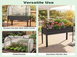 3-in-1 Metal Raised Garden Bed with Mini Greenhouse Cover, Elevated Planter Box - Black 46584296