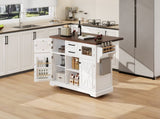 K&K 54.9" Kitchen Island with Drop Leaf, Power Outlet, Kitchen Storage Cart with 4 Door Shelves, N707P300277W