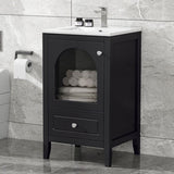 20" Bathroom Vanity with Sink, Bathroom Cabinet with Soft Closing Glass Door, A Drawer, Black N725P185457B