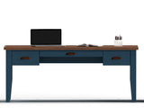 53 inch Writing Desk, No Assembly Required, Blue Denim and Whiskey Finish B108P160179