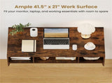 Rustic Brown Wall-Mounted Floating Computer Desk with 3-Cube Storage, Sturdy Wooden Workstation for 55825047