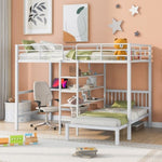 ZUN Full Over Twin Metal Bunk Bed with Built-in Desk, Shelves and Ladder, White 89901495