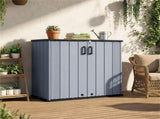 23.5 Cu.ft Outdoor Storage Shed with Lockable Door, PP HDPE Horizontal Garden Tool Cabinet - Gray 97596536
