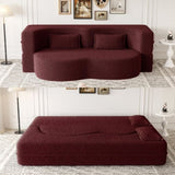 Modern Floor Sofa with 2 Pillows,Convertible Teddy Fabric Foam-Filled Sleeper Sofa Bed,15" Full Size W1885P308173