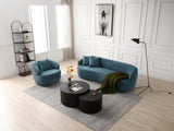 ZUN 360&deg; Swivel Mid Century Modern Curved Sofa, 1-Seat Cloud couch Boucle sofa Fabric Couch, Blue W876P199950