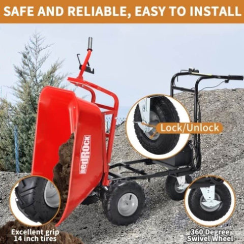 ZUN RedRock Wheelbarrow Utility Cart Electric Powered Cart 48V28Ah 500W Capacity 500lbs Material ET295651RED