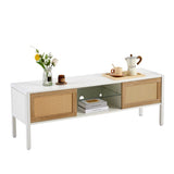 54.33" Rattan TV cabinet with variable color light strip, double sliding doors for storage, W1265121751