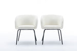 ZUN 040-Set of 2 Boucle Fabric Dining Chairs With Black Metal Legs,Ivory 69200787