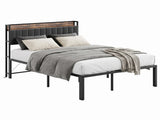 Queen Bed Frame with Charging Station and Storage Headboard, 18 Inch High Metal Platform Bed with PU W1820P532212