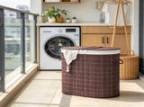100L Handwoven Laundry Hamper with Lid, Double Laundry Basket with Removable Washable Liner, Brown 33110528