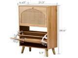 2-Tilt Shoe Cabinet with Arched Rattan Surface, MDF with Triamine, 54*24*98cm, Natural Wood Color 18952730