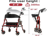 Lightweight Foldable Rollator Walkers with Seat for Seniors, 350 lb Capacity, 5-Position Adjustable W3952P384242