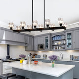 Chandelier for Dining Room, 10-Light Black Farmhouse Linear Pendant Light Fixture, Modern Crystal W1592P232178