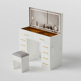 46"Glass Top Vanity Desk with 10 Drawers Makeup Vanity with Mirror and Stool,3 Lighting Modes 50282306