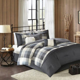 7 Piece Herringbone Comforter Set Grey Cal King B03597010