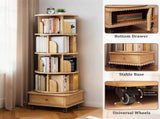 5 Tier Rotating Bookshelf, 360&deg Display Round Spinning Bookshelf with Wheels,-Saving, Small 82303381