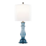 Bishop 25" Contemporary Glass Table Lamp in Clear Angel Blue Seeded Glass, Polished Nickel and White B202P224034